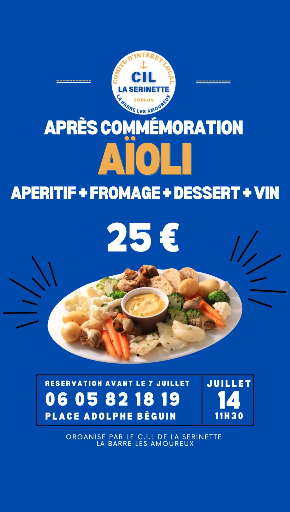 Affiche annonçant le repas après la commémoration du 14 juillet